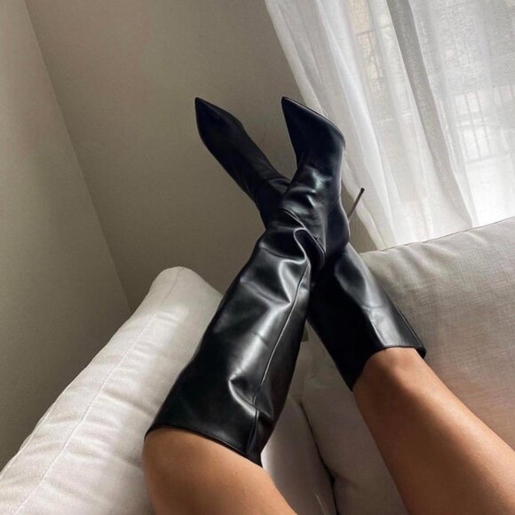 IDENTITA Black Leather "Dayna" Italian Boots Knee High 10 / 40 - 120mm Heels - Picture 16 of 16